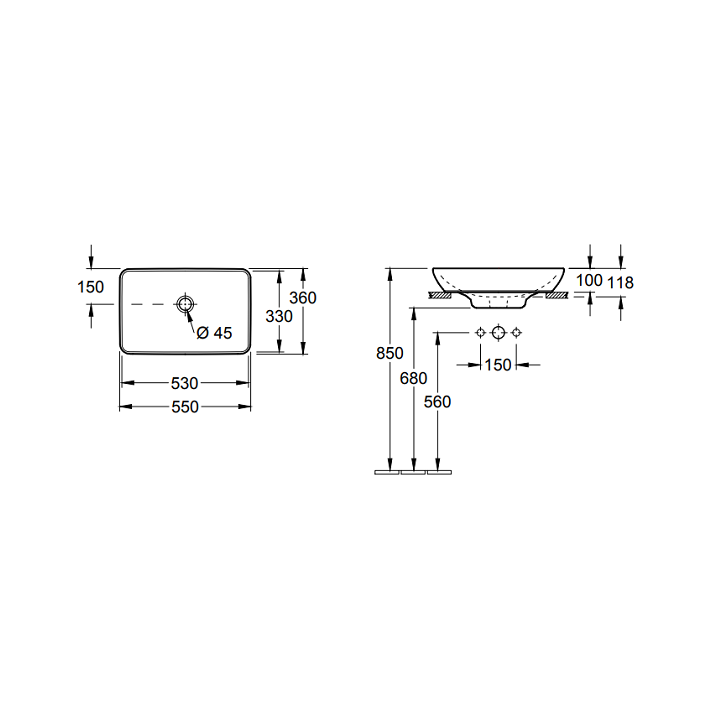 Раковина Villeroy&Boch Venticello 55 см, 411355R1