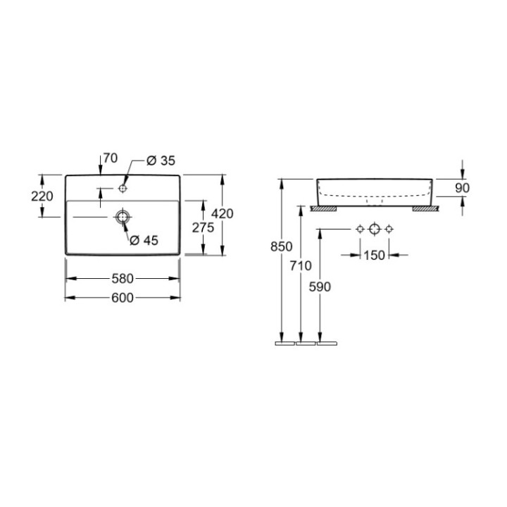 Раковина Villeroy&Boch Memento 60x42 см альпийский белый, 4A076001
