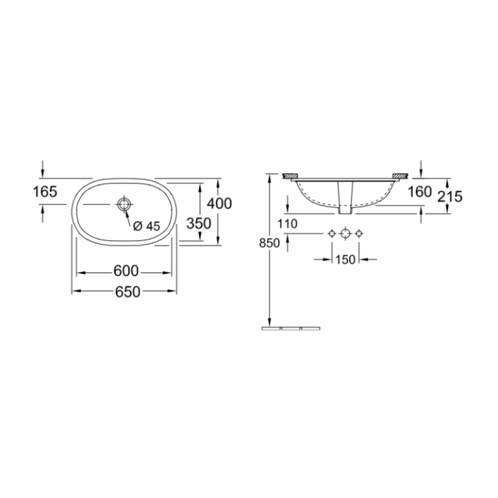 Раковина Villeroy&Boch O.Novo 60 см, 41626001