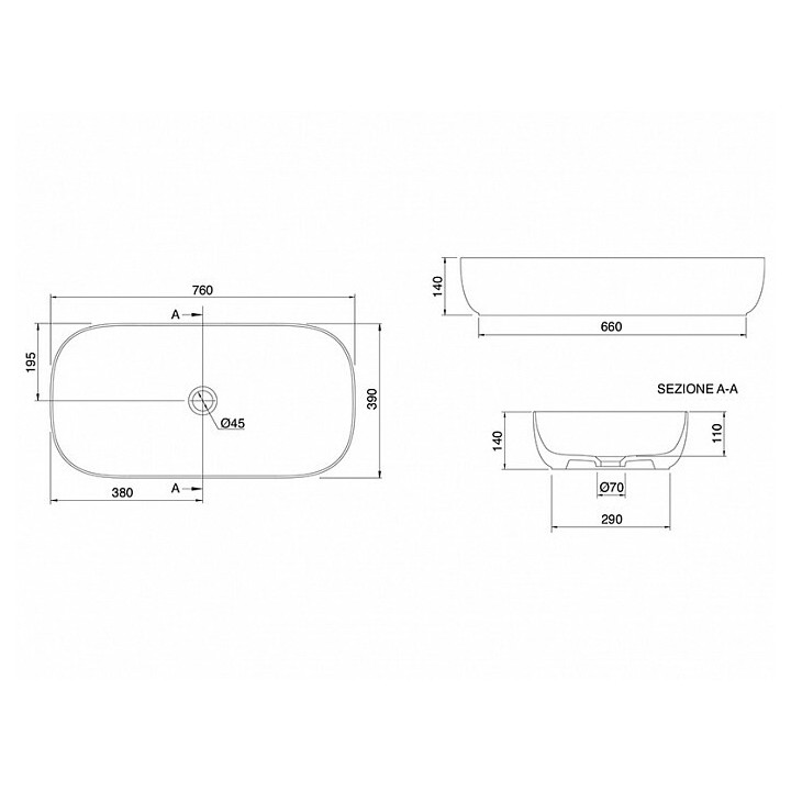 Раковина Scarabeo Glam 76 см ардезия мат, 180349BK