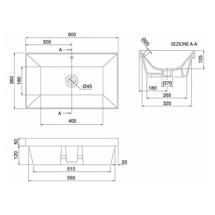 Раковина Scarabeo Teorema 2.0 ардезия мат 60 см, 513149BK