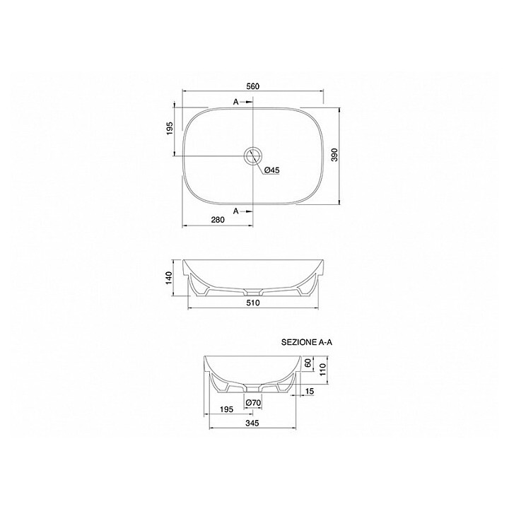 Раковина встраиваемая Scarabeo Glam 56x39 см, 180549BK