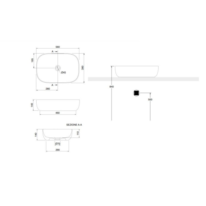 Раковина Scarabeo Glam 56x39 см белая, 1804