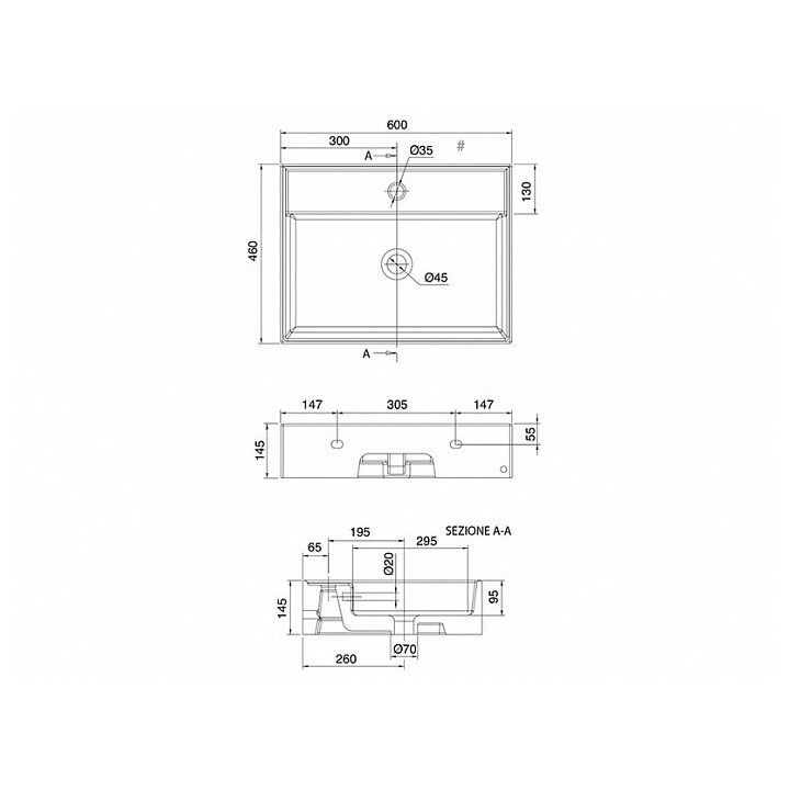 Раковина Scarabeo Teorema 2.0 60 см ардезия мат, 510549BK