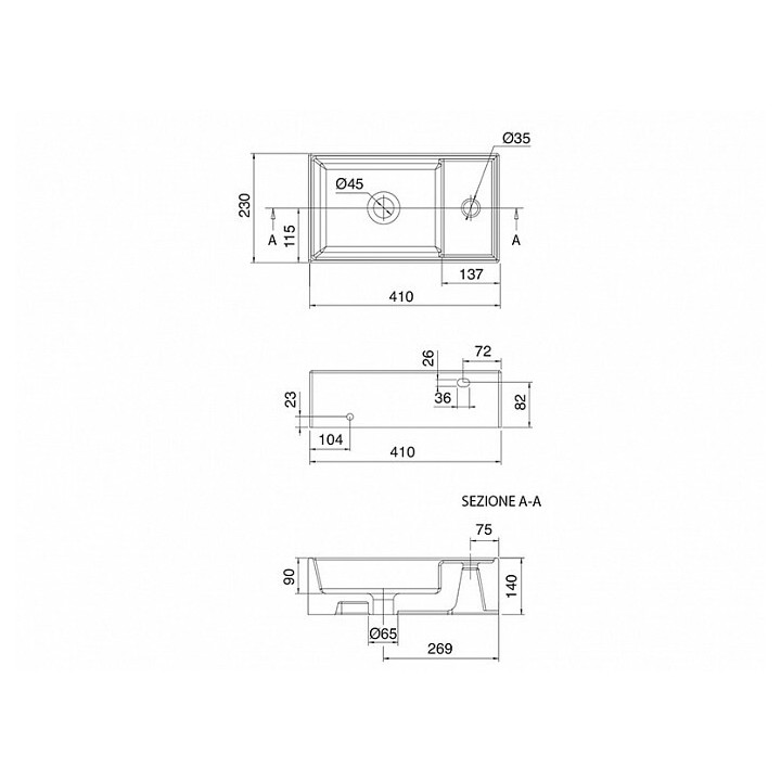 Раковина Scarabeo 41x23 см белый глянец, 8031R41x23