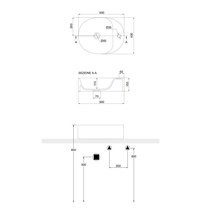 Раковина Scarabeo Skinny 50x40 см жемчужный, 540441