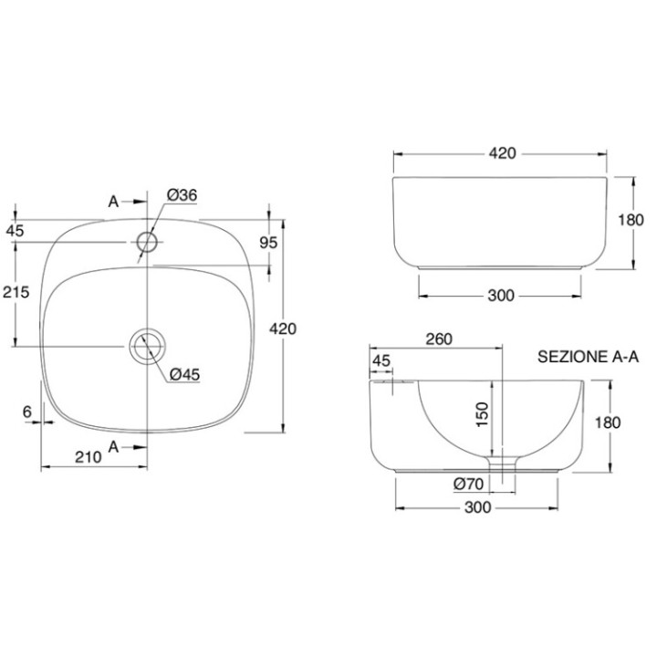 Раковина Scarabeo Moon 42x42 Pearl matt, 550441