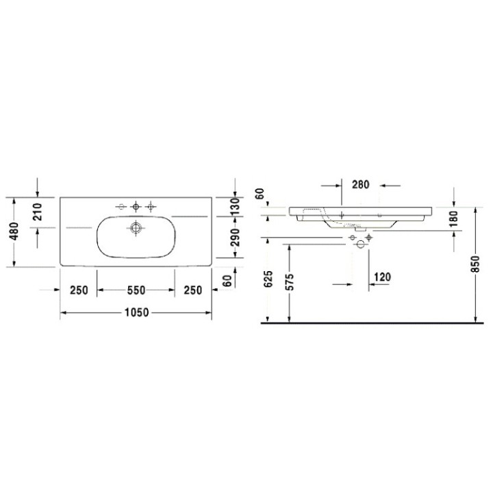 Раковина Duravit D-Code 105 см белая, 03421000002