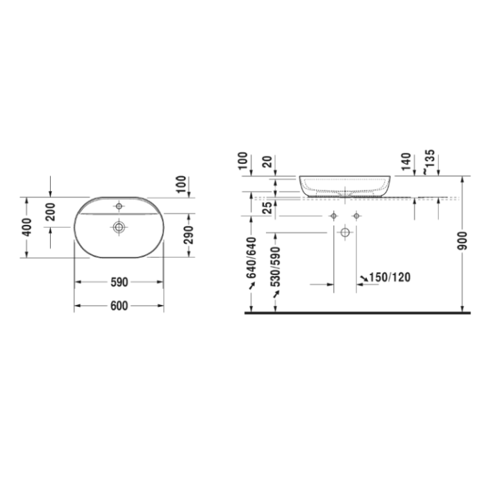 Раковина накладная Duravit Luv 60x40 см - белая, 0380600000