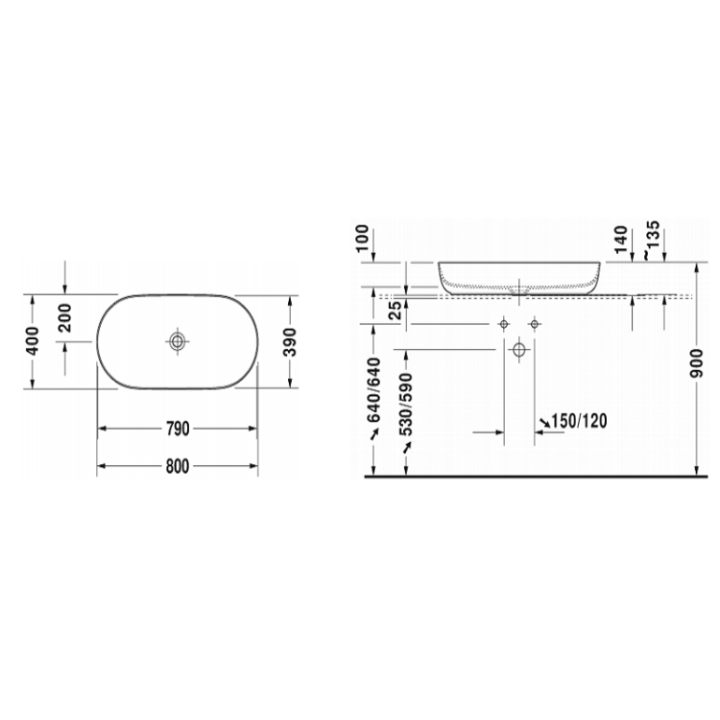 Раковина Duravit Luv 80 см - белая накладная, 03798000001