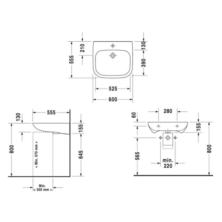 Подвесная раковина Duravit D-Code 60 см белая, 23136000002