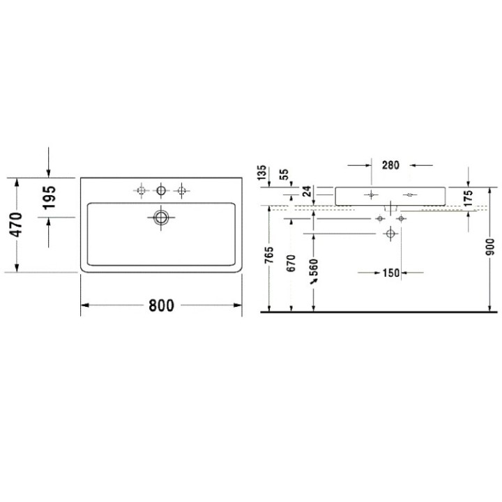 Раковина Duravit Vero 80 см встраиваемая, 0454800027