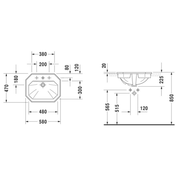 Раковина Duravit 1930 встраиваемая белая 58x47 см, 0476580000