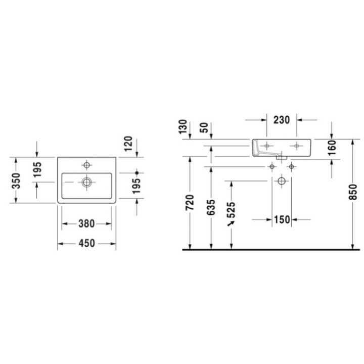 Раковина Duravit Vero 45x35 см белый, 0704450000