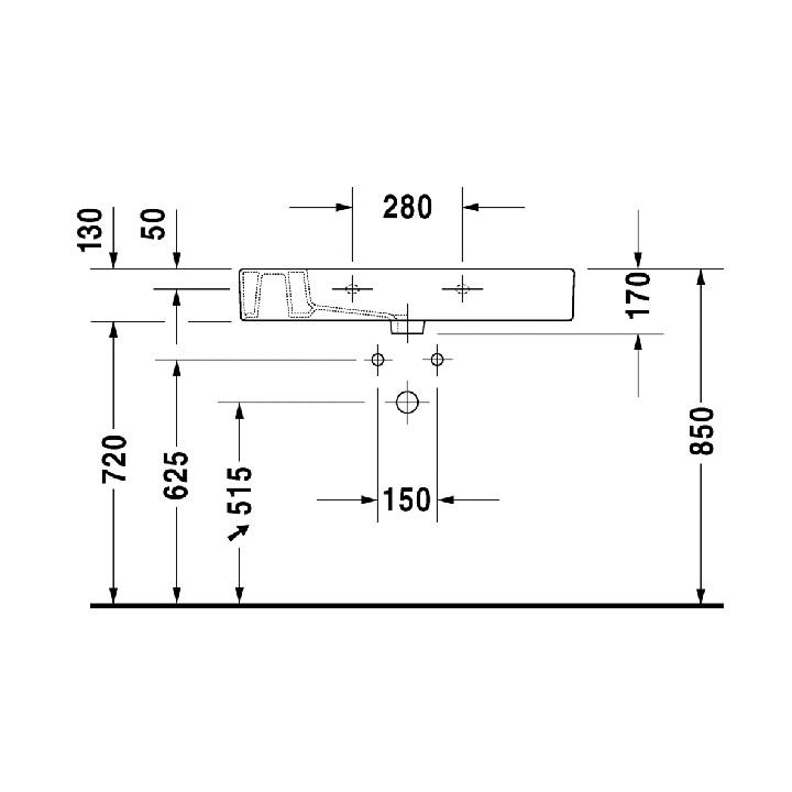 Раковина Duravit Vero 85 см белая - встраиваемая, 0329850000