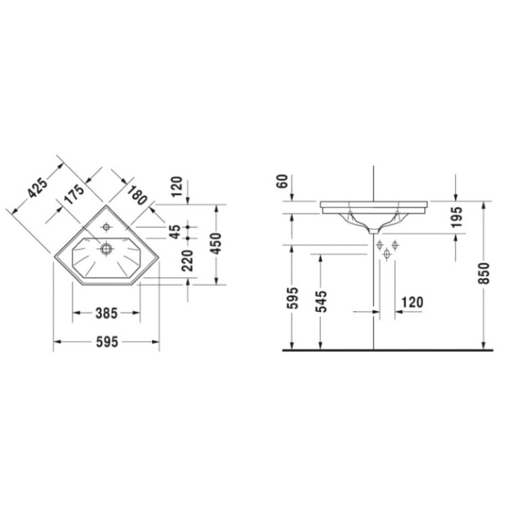 Подвесная раковина Duravit 1930, белый глянец, 0793420000