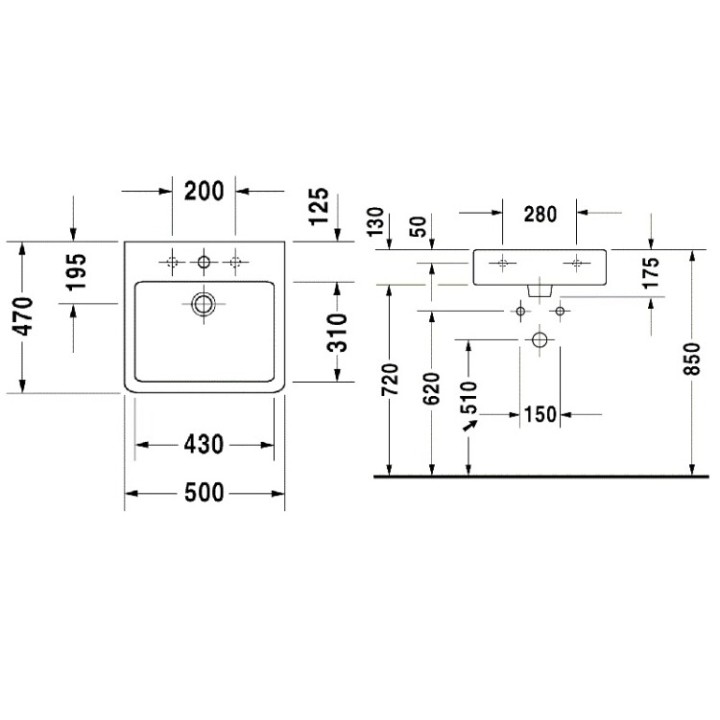 Встраиваемая раковина Duravit Vero 50 см, 0454500000