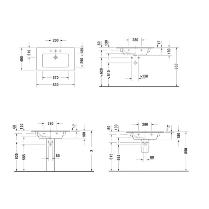 Раковина Duravit ME by Starck 83 см, белая, 2336830000