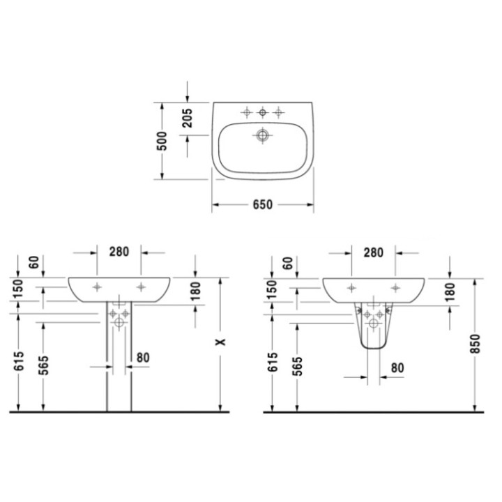 Раковина Duravit D-Code, 65 см, белая глянцевая, 23106500002
