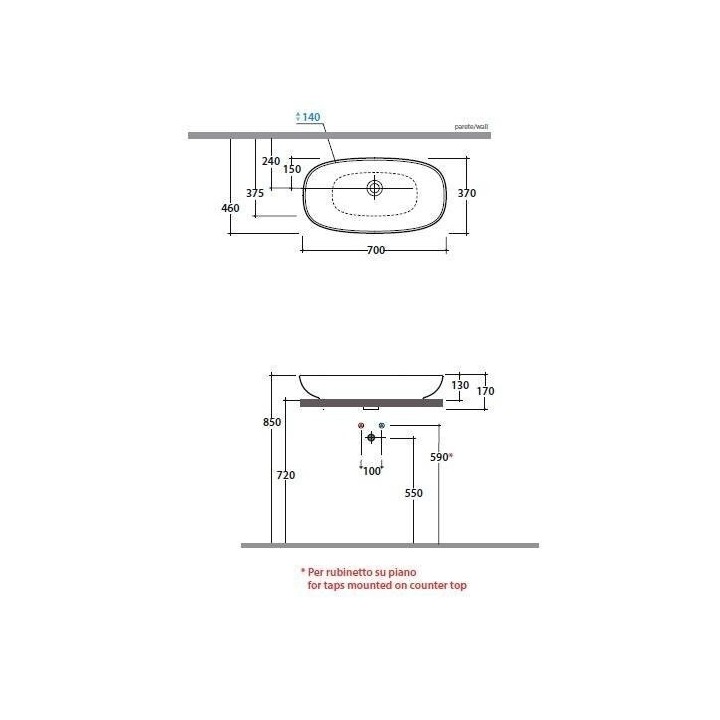 Раковина Globo Stockholm 70x37 см белая глянцевая, LA071BI