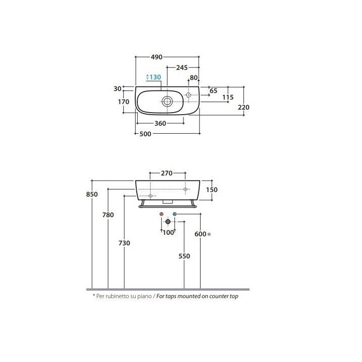 Раковина Globo Genesis 50x22 см, GE046BI