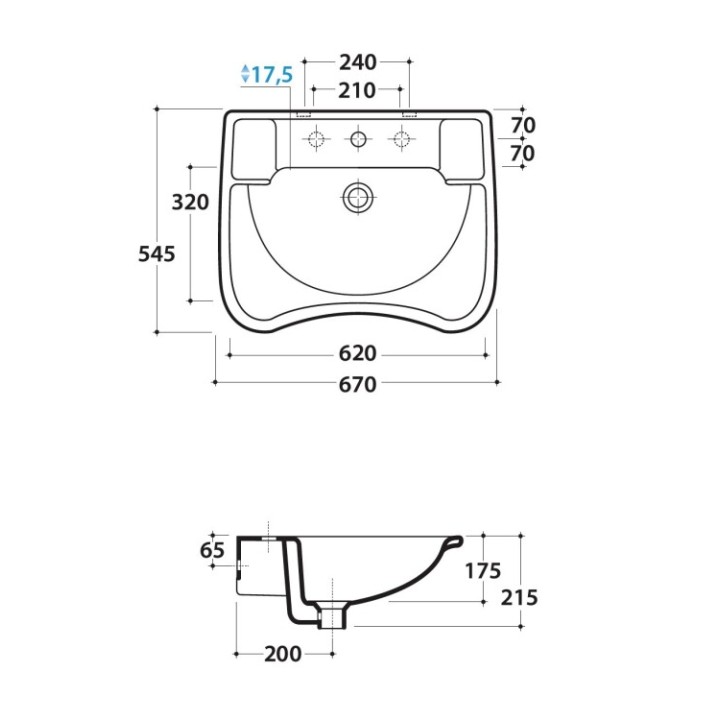 Раковина Globo Ausilia 67 см белая, DS006BI