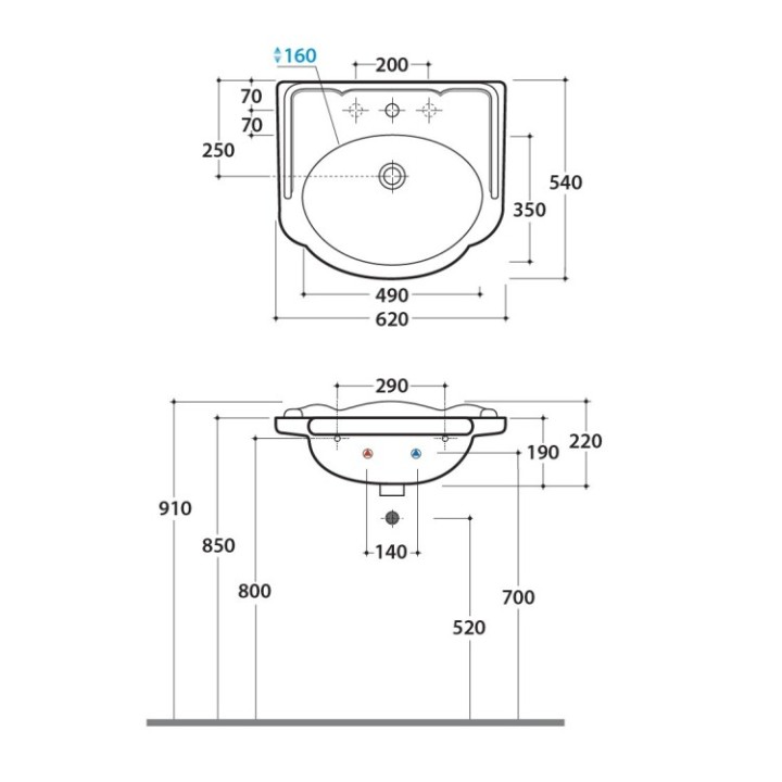 Подвесная раковина Globo Paestum белая 62 см, PA057BI