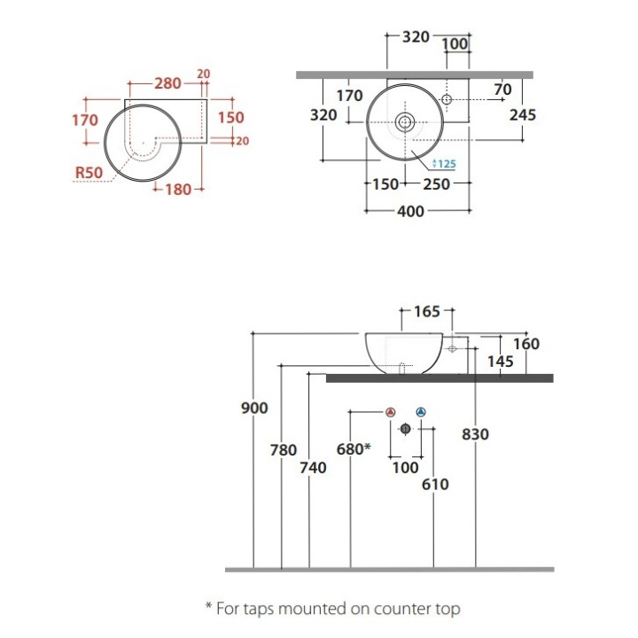 Раковина Globo T-Edge 40x32 см - Современный стиль, TE040BI