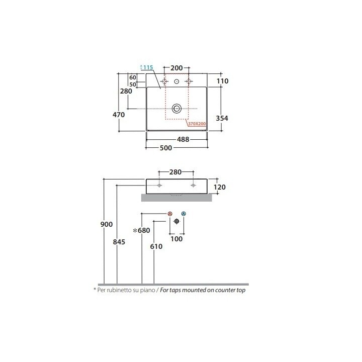 Раковина Globo T-Edge 50 см белая глянцевая, B6R51BI