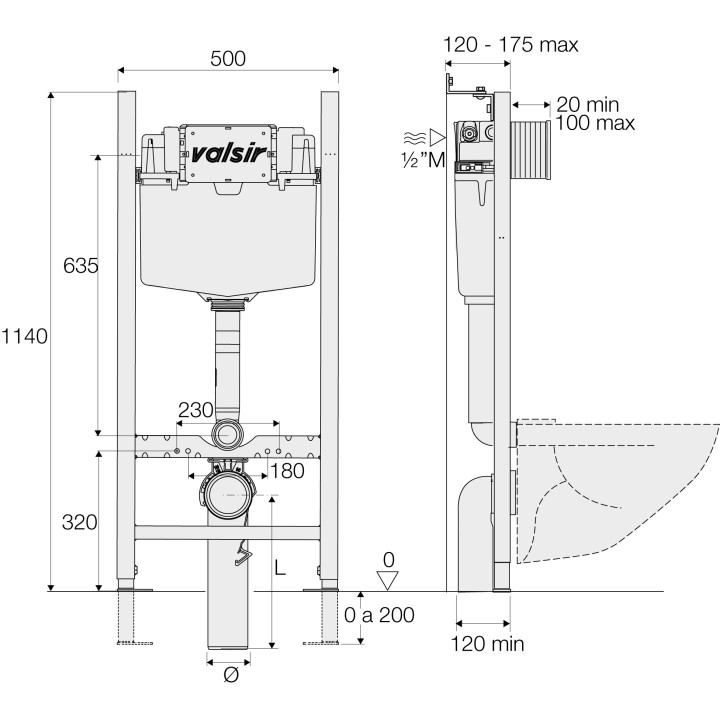 Инсталляция Valsir WINNER S для подвесного унитаза, VS0853202