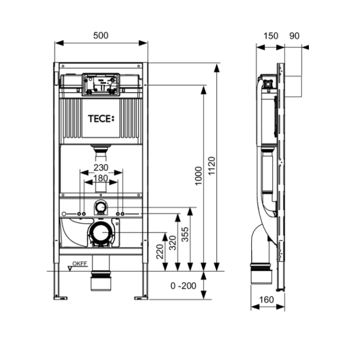 Инсталляция TECE для подвесного унитаза, 9300379