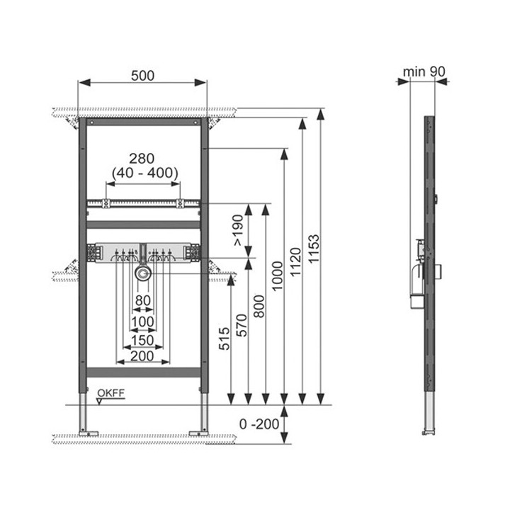Инсталляция TECEprofil для подвесной раковины, 9310000