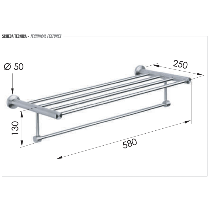 Полка для ванны Remer Rubinetterie, Mi70INOXCR