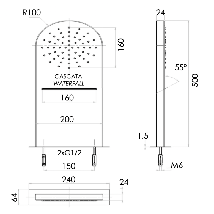 Верхний душ Remer Rubinetterie 50x20 см, 350MMCAX