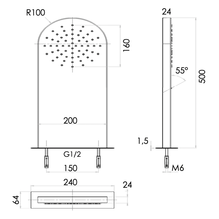 Верхний душ Remer Rubinetterie 50x20 см, 350MMX