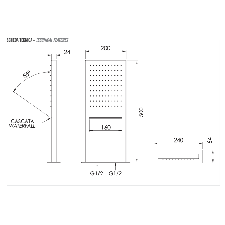 Верхний душ Remer Rubinetterie, 350SSCANOX