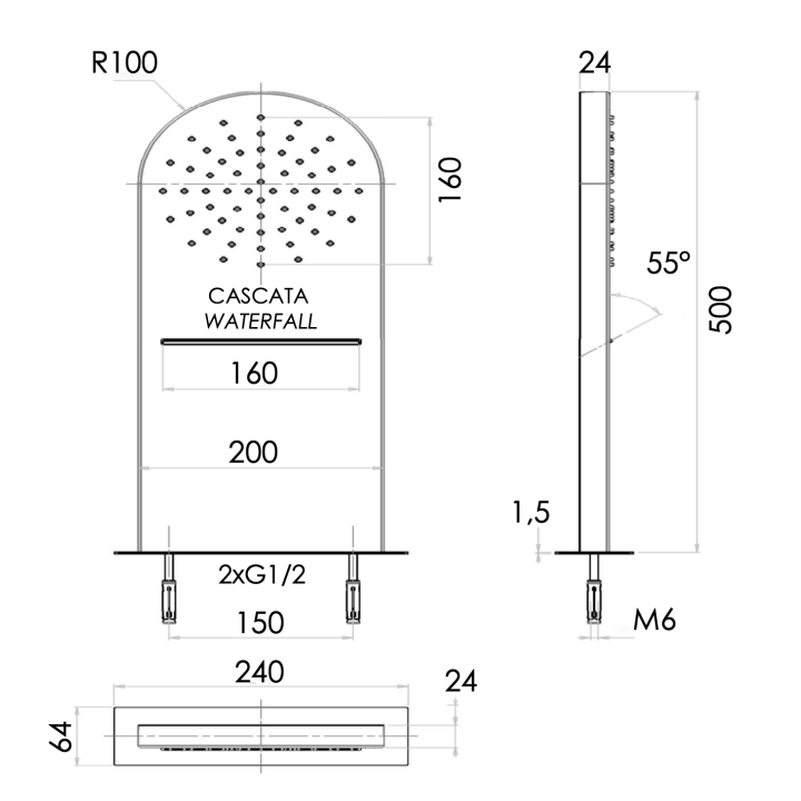 Верхний душ Remer Rubinetterie X Style, SS350MMCAX