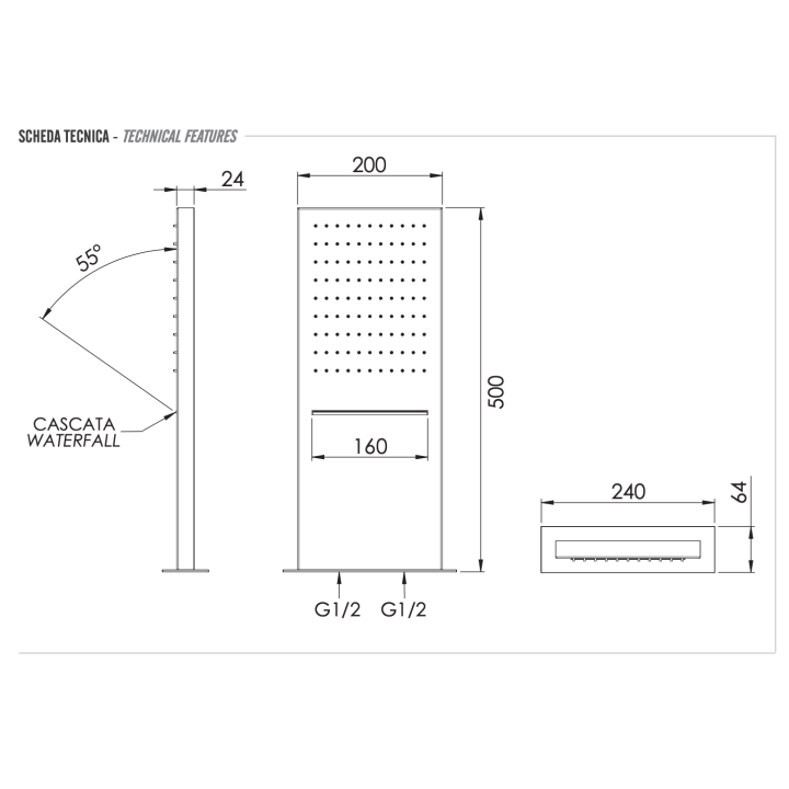 Верхний душ Remer Rubinetterie X Style 50x20, SS350SSCAX