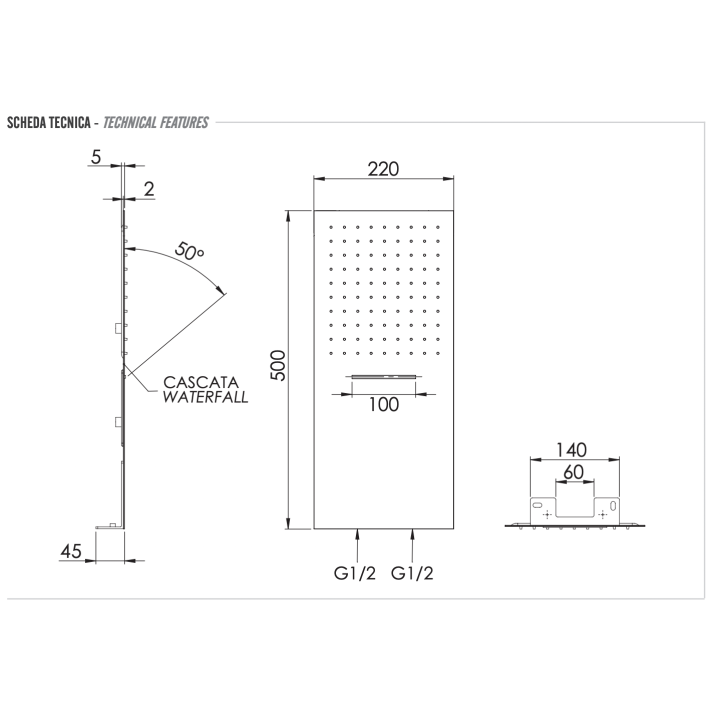 Верхний душ Remer Rubinetterie X Style INOX, SS350UFCAX