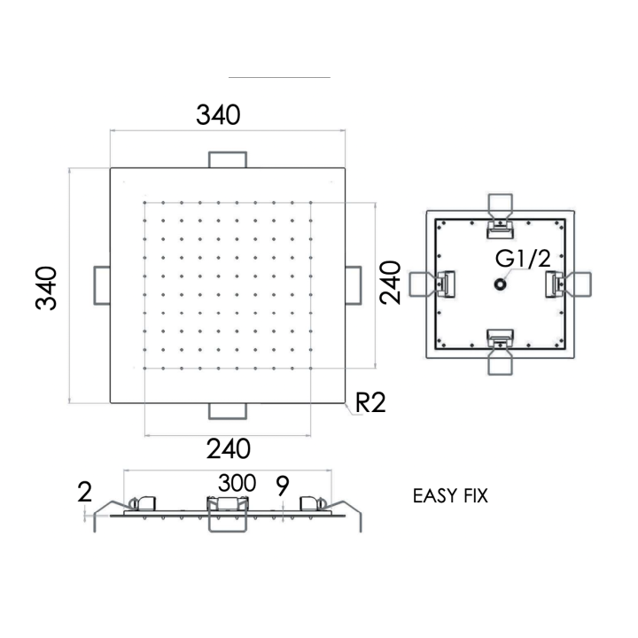 Верхний душ потолочный золото 34 см, 357EFS34DO
