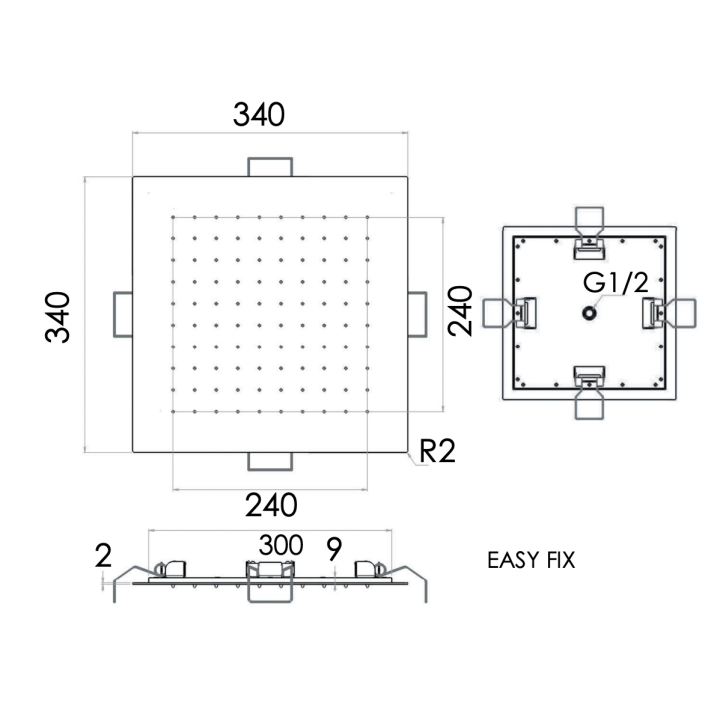 Душ Remer Rubinetterie X Style Inox 34 см, SS357EFS34