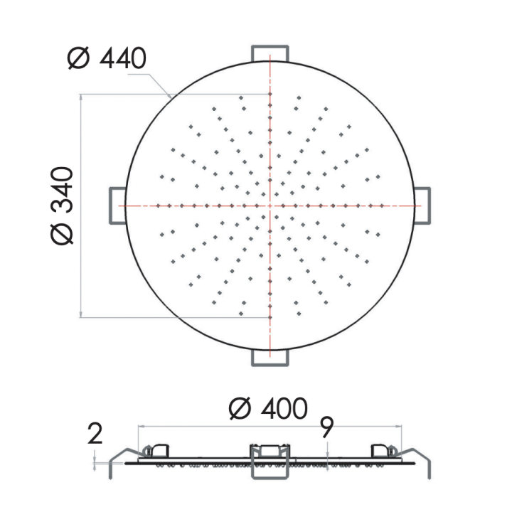 Верхний душ Remer Rubinetterie 44 см, SS357EFM44