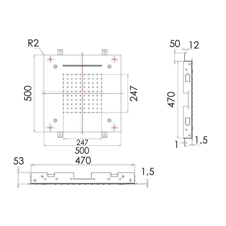 Верхний душ Remer Rubinetterie хром 50 см, 357SFS50NC