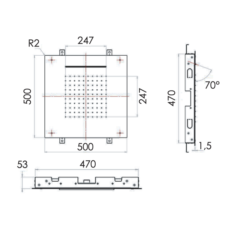Верхний душ Remer Rubinetterie 50 см, SS357SFS50C