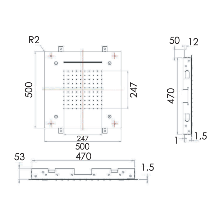 Верхний душ Remer Rubinetterie 50 см, SS357SFS50NC