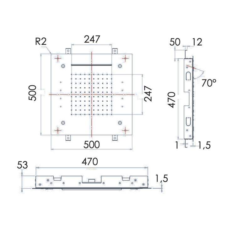 Верхний душ Remer Rubinetterie 50 см, SS357RS50NC