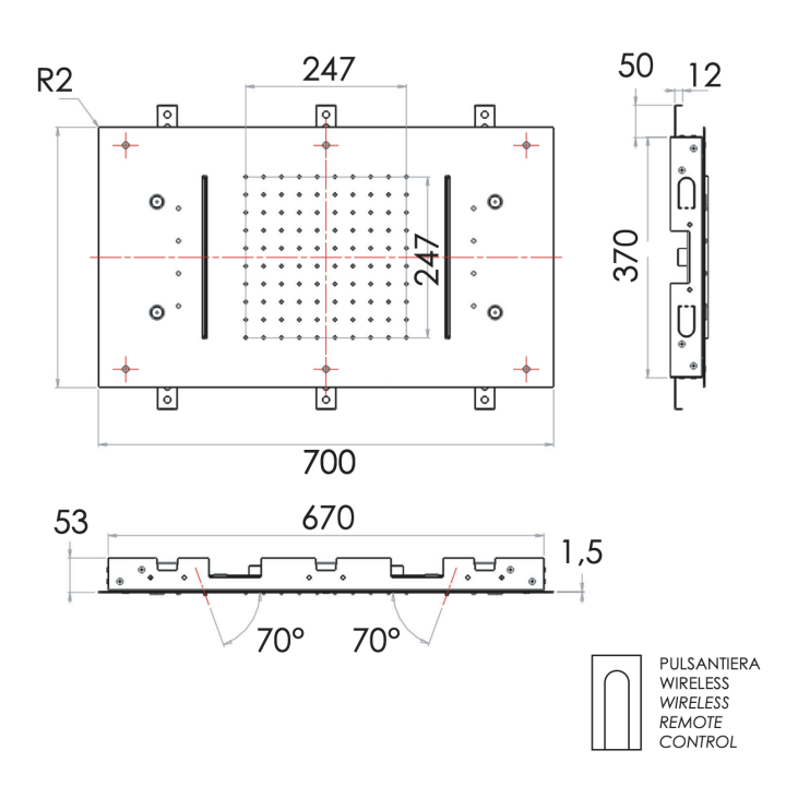 Верхний душ с подсветкой 70x40 см, 357RR7040N2CW