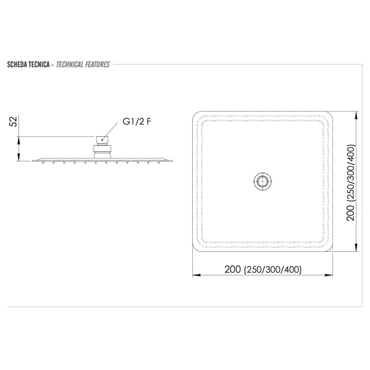 Верхний душ Remer Rubinetterie 20 см хром, 357UFD20X