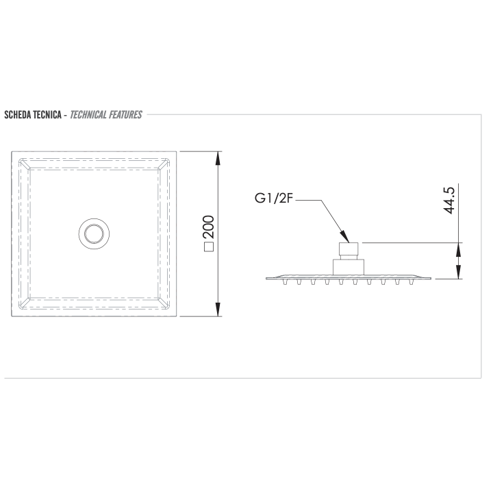Верхний душ Remer Rubinetterie 20 см хром, 357UFS20X