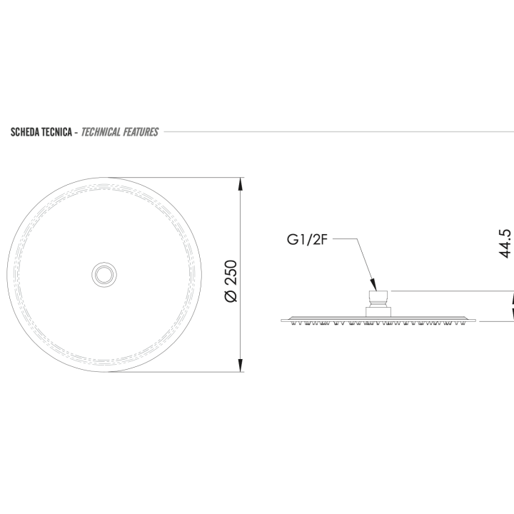 Верхний душ Remer Rubinetterie 25 см хром, 357UFM25X